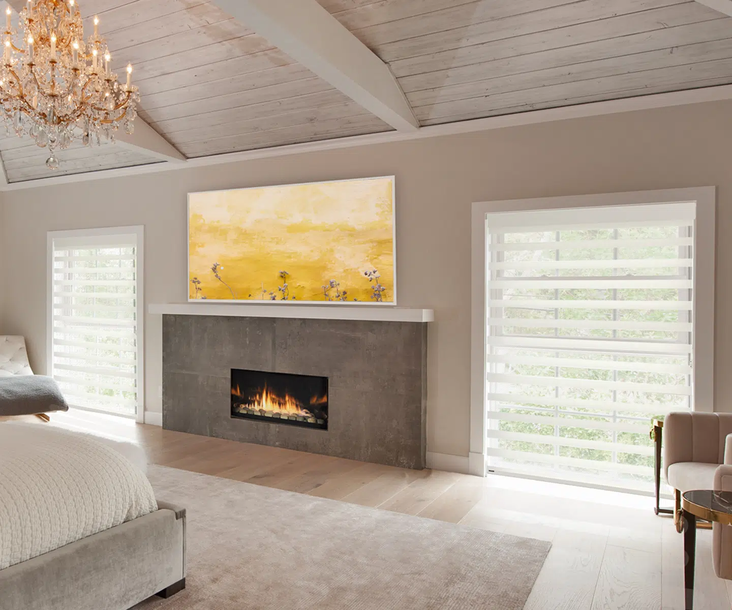 Located in Aldie, Va, a luxurious bedroom with elegant PerfectSheer shades